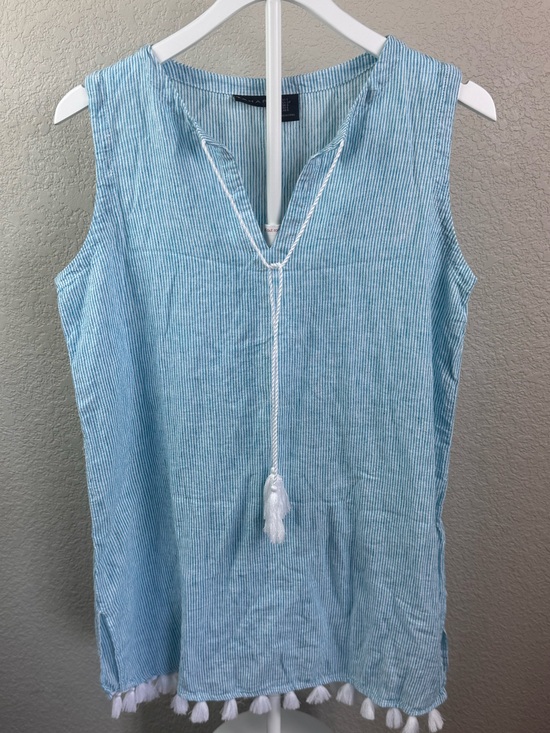 Tahari Other - Tahari Blue Striped Sleeveless Tunic swimsuit Cover Up with Tassel Hem, Small